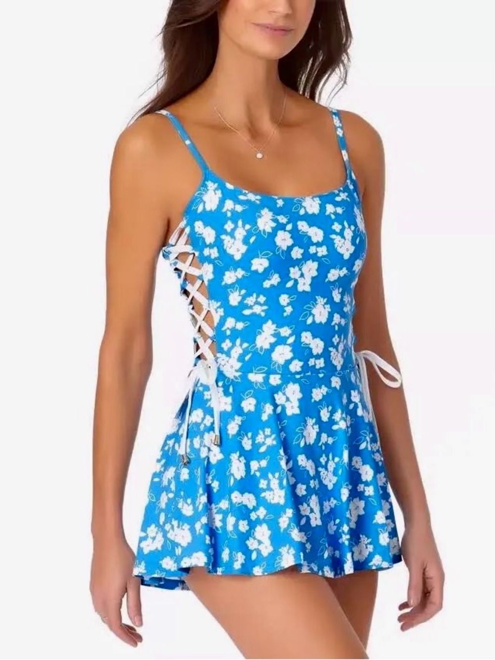 NWT Anne Cole Women’s Swim Dress Blue / White Floral Size 12